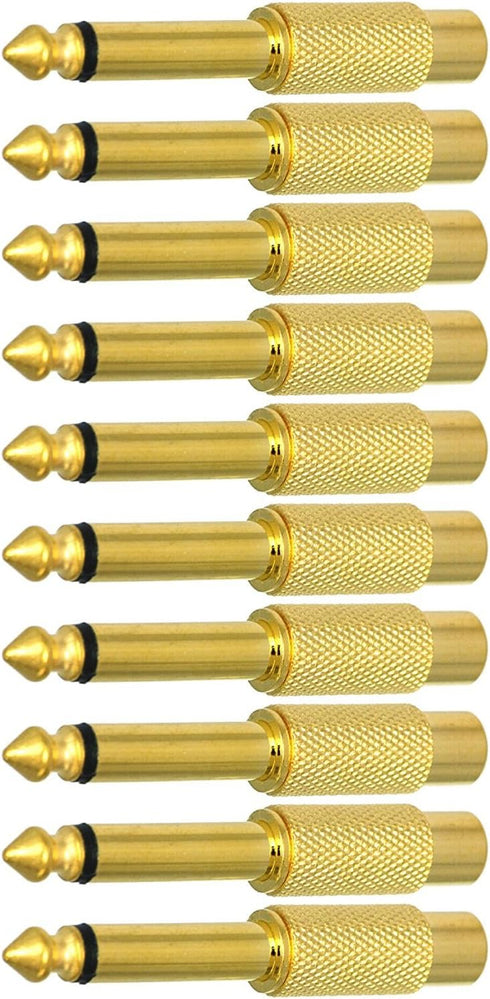 6.35mm 1/4" TS Plug to RCA Female Jack Adapter Connector - 6.35mm Mono Male to RCA Female, Gold-Plated, 10 Pack...