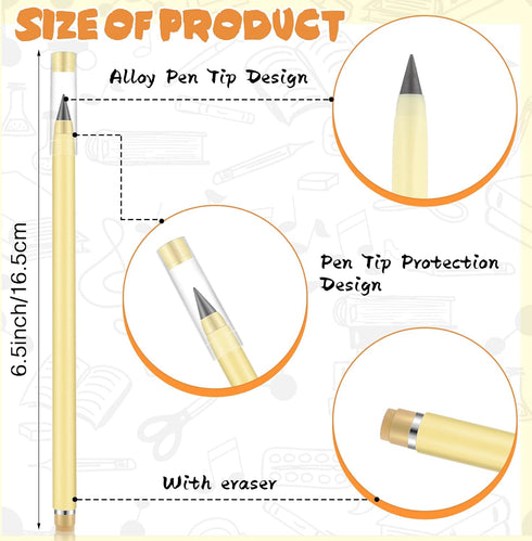Marsui 40 Pcs Everlasting Pencil Forever Inkless Pencil Eternal with Eraser Aesthetic Reusable Pencil for Writing Drawing Home Office School Stude...