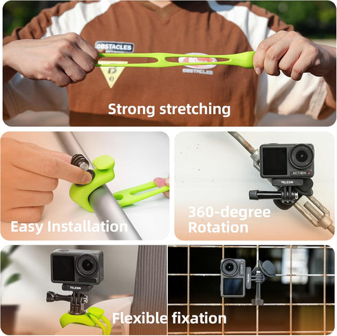 TELESIN Camera Flexible Mount 360 Strap Mount Wrap Band for GoPro Insta360 DJI Action Osmo Pocket Bike Motorcycle Handlebar Roll Bar Tube Clip Hol...
