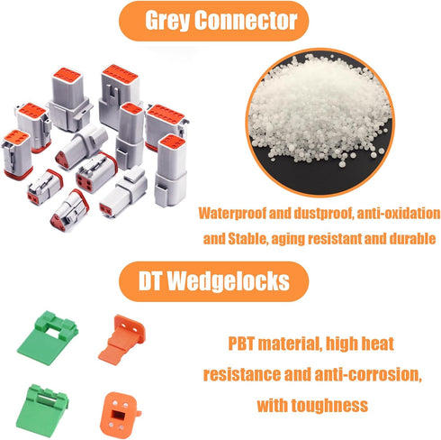 66 PCS Deutsch DT Grey 4 Pin Connectors 5 Set, Waterproof Electrical Wire Connector with Stamped Contacts and Seal Plug for Truck, Off-Road Vehicl...