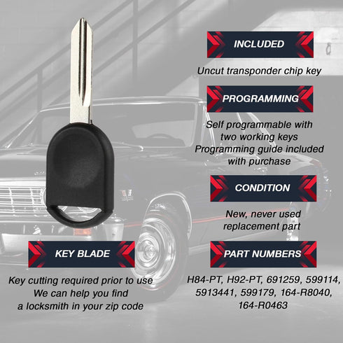 Replacement 80 Bit Transponder Ignition Car Key fits H92 H84 H85 (Guaranteed to Work) Ford Lincoln Mercury, Set of 2...