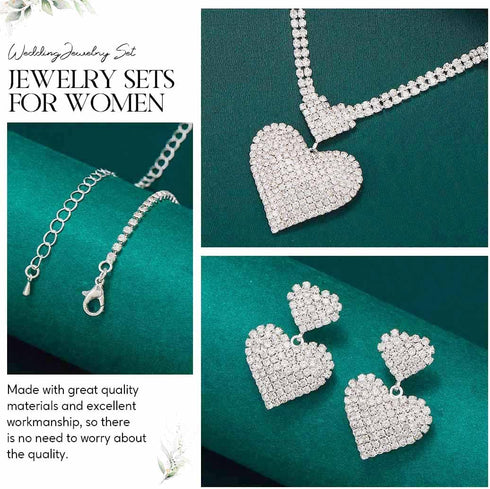 Unicra Crystal Heart Bridal Wedding Jewelry Set Silver Rhinestone Necklace Earrings Bracelet Sets Formal Costume Jewelry for Women and Brides...