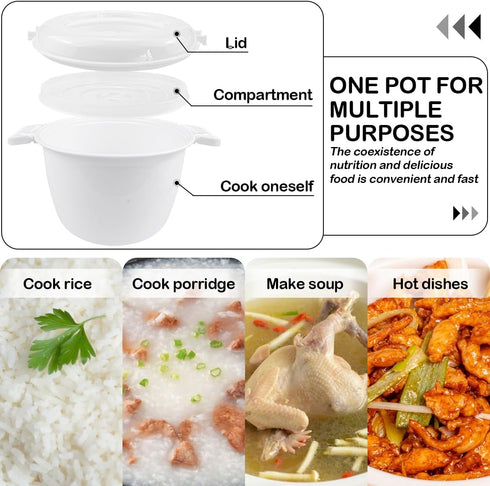 DOERDO Microwave Rice Cooker Round Microwave Food Container Vegetable Steamer Pot Microwave Cookware for Rice Chicken Pasta, 7.8x6.1 Inch...