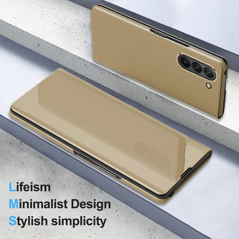 Z Fold 6 Case for Samsung Galaxy Z Fold 6 Phone Case, Clear View Mirror Flip Case with Kickstand, Cover for Samsung Z Fold 6 5G Case PU Leather He...