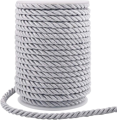 5mm Twisted Cord Trim, 59 Feet Silver Decorative Rope for Curtain Tieback, Upholstery, Honor Cord, Home Decor...