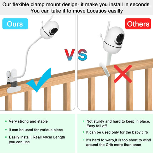 Baby Monitor Mount Compatible with HelloBaby HB6550/HB65/HB66/HB248,ANMEATE SM935E Baby Monitor Camera 15.7 inches Flexible Clip Clamp Mount Long ...