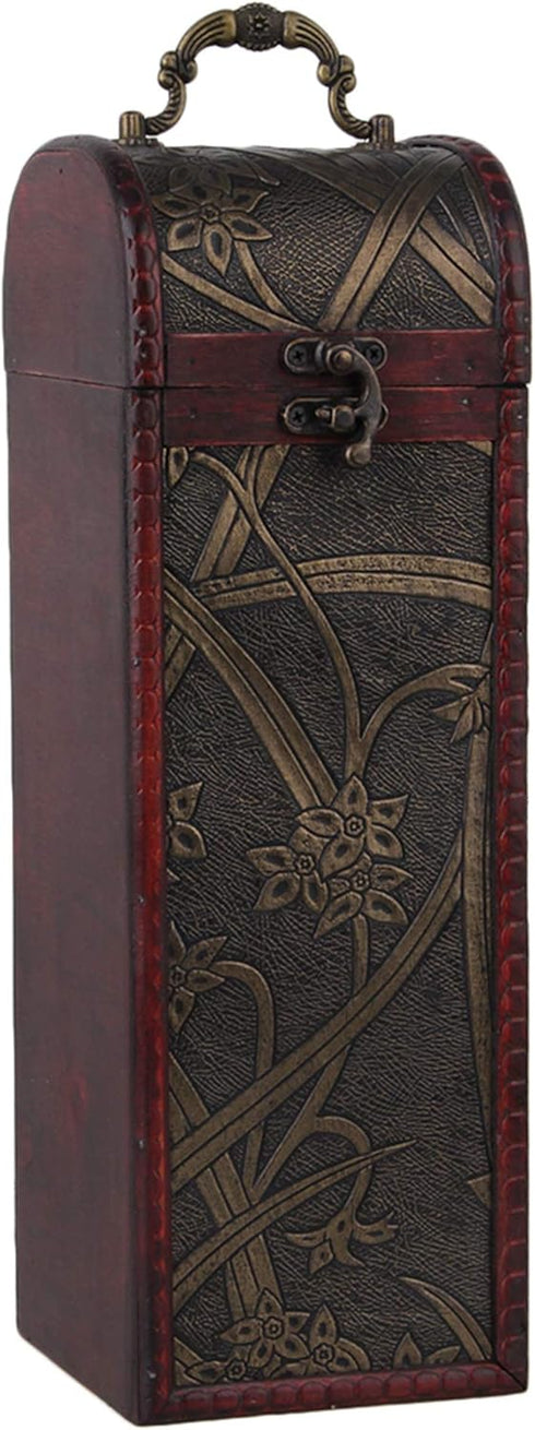 BQLZR Natural Wooden Vintage Wine Bottle Box for 1 Bottle Gift Set Daffodil Pattern Rectangular Cylinder With Handle...