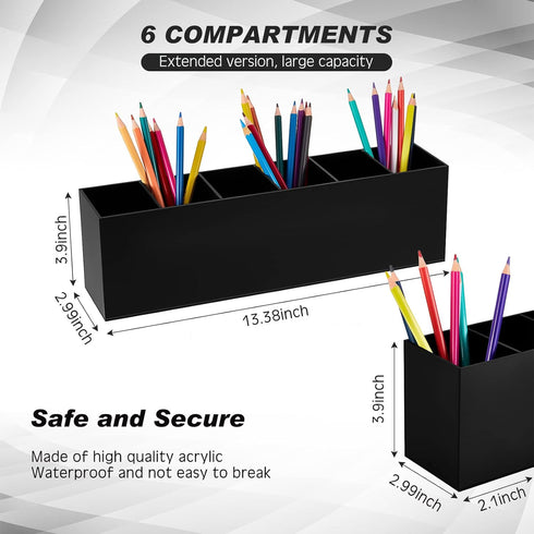 Jetec Acrylic Pencil Holder 6 Compartments Pen Holder Stationery Organizer Makeup Storage Box for Desk Accessories, Cosmetic Brushes, Office, Dorm...