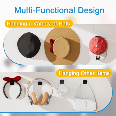 24 Pack Adhesive Hat Rack for Wall, Hat Organizer for Baseball Caps, Strong Multi-Purpose Hat Hooks, Hat Holder Hanger on Wall, Door, Closet, No D...