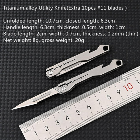 Titanium Alloy Keychain Utility Knife, Small Folding Pocket Knife for Women Men with Extra 10PCS #11 Blades...
