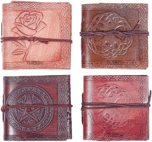 TUZECH Handmade Leather Bound Book of Shadows Mini Notebook Blank Unlined Small Pocket Tiny Journal For Office Artist Architect Personal Note Vint...