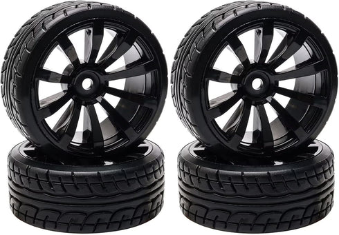 1/10 RC Drift Wheels 12mm Plastic RC Drift Tires & Black 10 Spokes Wheel Rims Pack of 4...