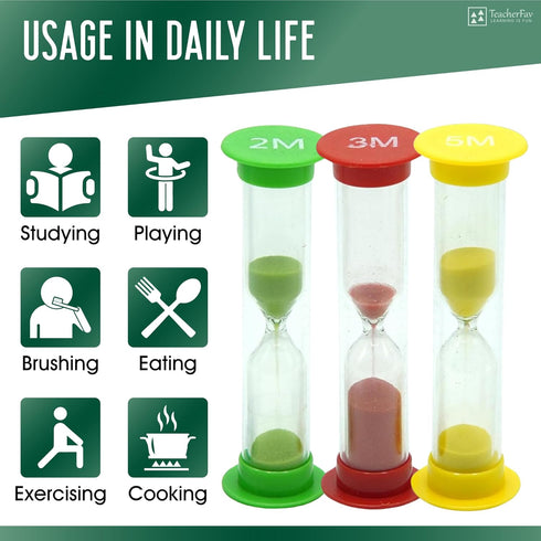 Sand Timer for Kids Set of 4 Small Colorful (Multi) Hour Glass Acrylic Covered Clock 1Min 2Min 3Min 5Min for Classroom, Home & Kids Room...