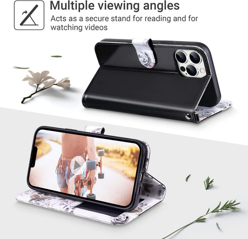 ULAK Compatible with iPhone 13 Pro Wallet Case for Women, Premium PU Leather Flip Cover with Card Holders, Kickstand Feature Folio Purse Case for ...