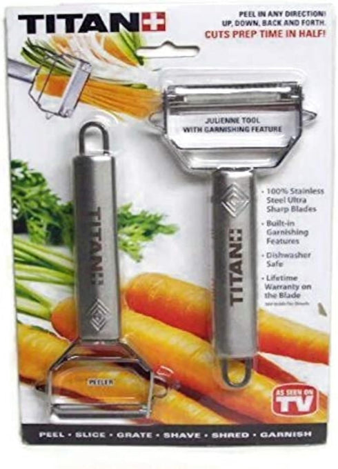 Stainless Steel Blade Vegetable Peeler Julienne Tool with Garnishing Feature - Slicer Shredder Cutter for Kitchen Home Staple - TTPLR...