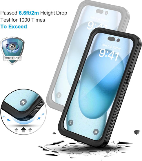 Lanhiem for iPhone 15 Case, IP68 Waterproof Dustproof Shockproof Cases with Built-in Screen Protector, 360 Full Body Protective Heavy Duty Rugged ...