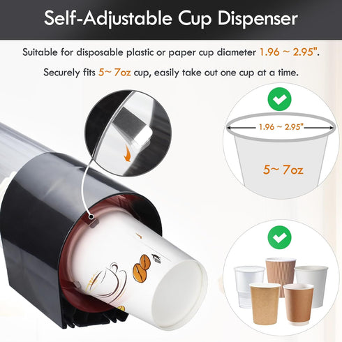 LBTING Cup Dispenser, Water Cooler Pull Type Cup Holder Fits 7oz - 12oz Cone or Flat Bottom Cups, Paste or Screw Plate Wall Mount, 16.9" Tube Leng...
