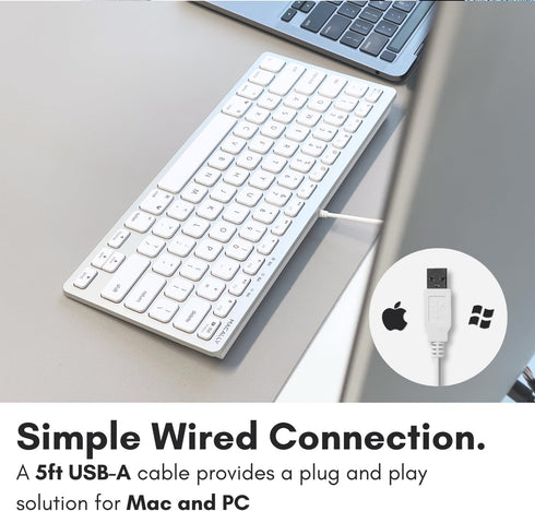 Macally Small Wired Keyboard for Mac and Windows - 78 Scissor Switch Keys Compatible Apple Keyboard - USB Mini Keyboard That Saves Space and Looks...
