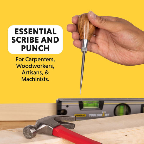 General Tools Scratch Awl Tool with Hardwood Handle - Scribe, Layout Work, & Piercing Wood - Alloy Steel Blade...