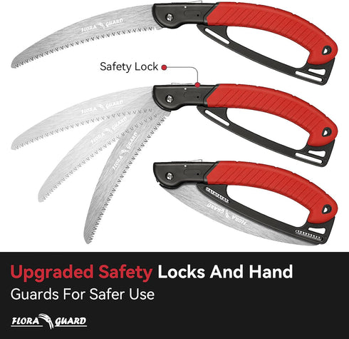 FLORA GUARD 10 Inch Hand Pruning Saw, Heavy Duty Folding Hand Saw with Triple-Cut Razor Teeth SK5 Curved Blade, Non-Slip Handles and Safety Lock, ...