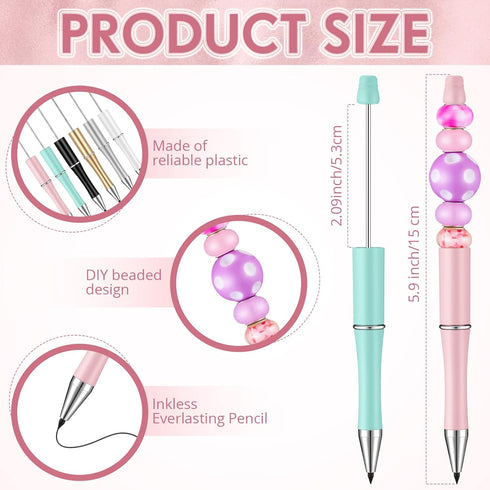 Ctosree 24 Pieces Beadable Pencil Inkless Pencil Plastic Bead Everlasting Pencil Eternal Infinity Reusable Pencil for Writing Drawing DIY Gift Hom...