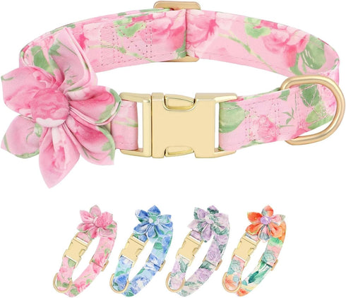 Beirui Cute Girl Dog Collars for Female Dogs, Floral Dog Collar with Spring Flower Patterns, Soft Pink Pet Collars for Small Medium Large Dogs(Pin...