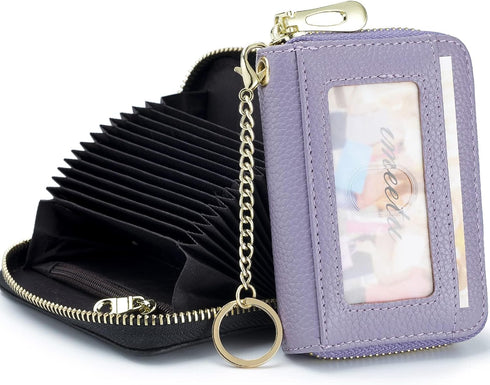 imeetu RFID Credit Card Wallet, Genuine Leather Zipper Card Case Holder with Removable Keychain(Light purple)...