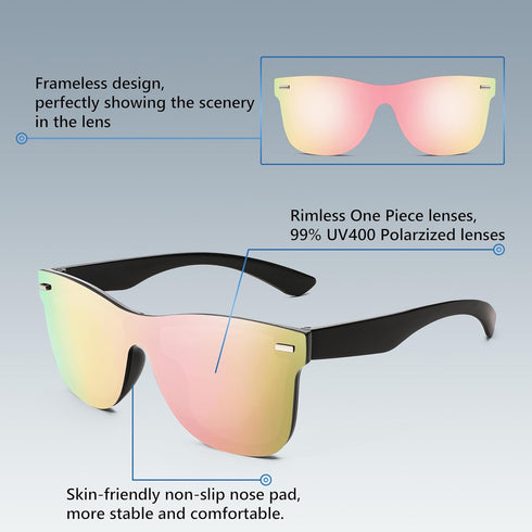 FEISEDY Sunglasses, Rimless Mirrored Sun Glasses with Reflective One-Piece Lens, B4114...