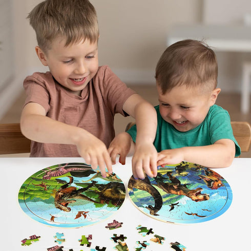 Wooden Dinosaur Puzzles for Kids Ages 4-6, Set of 2 Packs with 48-Piece Jigsaw Puzzles Preschool Educational Brain Teaser Boards Toys Gifts Childr...