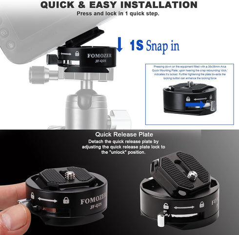 JF-Q2S Arca Type Camera Qucik Release Plate Kit, with Arca Swiss Peak Design Capture V3 Camera Clip?1/4" 3/8" Thread for Tripod Slider, Weighs 120...