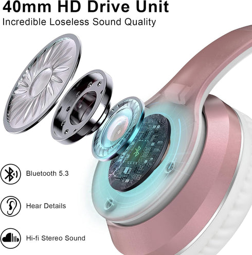 B9 Wireless Headphones Over-Ear, 60 Hours Playtime Lightweight Folding Hi-fi Stereo Bass Bluetooth Headset with Mic, Volume Control Headphones for...