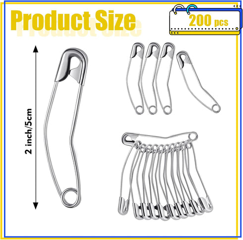200 Pcs Curved Safety Pins Quilting Basting Pin Bent Safety Pins for Quick Basting Knitting and Quilting, Silver (2 Inch)...