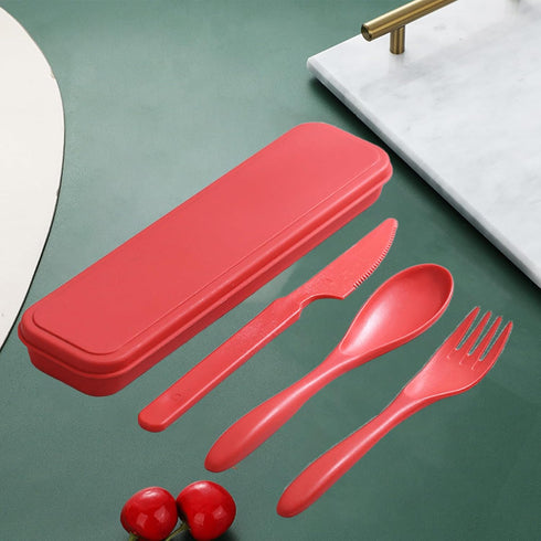 Portable Cutlery Set with Case, Reusable Plastic Knife Fork Spoon Tableware Set, Travel Utensils Set for Camping Picnic Office School or Daily Use...