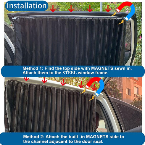Ovege Car Side Window Sun Shade Car Curtain Pleated Silky Suction Magnetic (Black-Opaque, Front Seat 2pcs)...