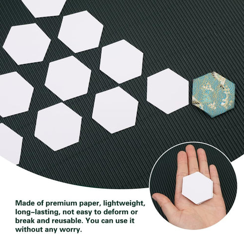 352 Piece Paper Piecing Templates Set, Include 300 1-inch Paper Piecing Hexagons, 9 Large-Eye Pins with Needle Bottle, 40 Positioning Pins, 1 Thim...