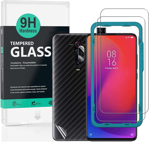 Ibywind Screen Protector For Xiaomi Mi 9T/Redmi K20/K20 Pro,with 2Pcs Tempered Glass,1Pc Camera Lens Protector,1Pc Backing Carbon Fiber Film [Fing...