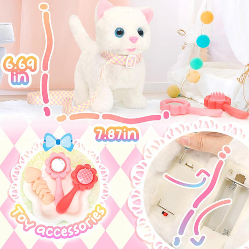 Tagitary Plush Toys Electronic Toy Cat That Walking and Meowing,Tail Wagging Interactive Toy Cat for Kids with Leash,Easter Christmas Birthday Gif...