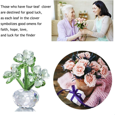 Crystal Flower Dreams Four-Leaf Clover Figurine Collectibles Crystal Ornament Gift for St. Patrick's Day...