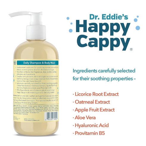 Happy Cappy Baby Shampoo and Body Wash - Shampoo & Body Wash for Eczema-Prone Skin, For Infants, Toddlers, & Kids, Reduces Itching and Redness, De...