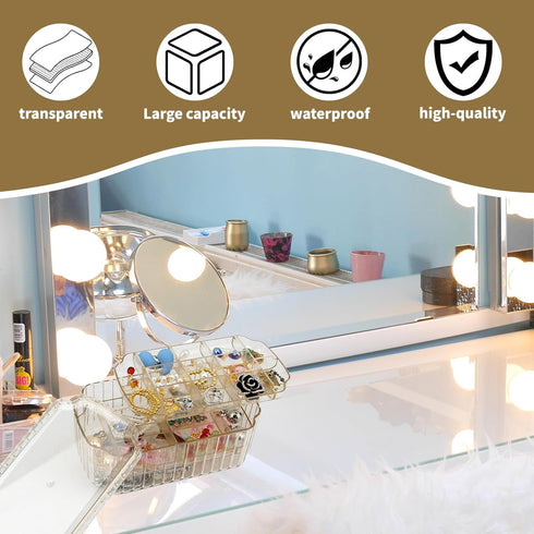 Jewelry Organizer Box, 3-Layers Clear Jewelry Box with Lid, Earring Box Display Holder for Earrings, Rings, Necklaces, Bracelets, Clear Plastic Be...
