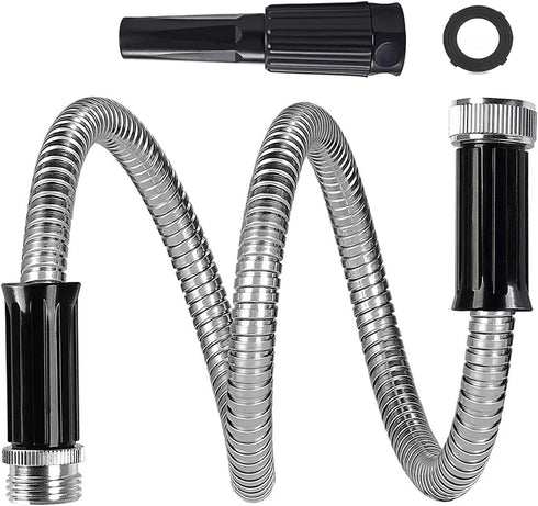 Metal Short Lead Hose 10FT, 5/8" Diameter, Stainless Lead Water Hose with Adjustable Nozzle, Heavy Duty Small Hoses for Yard, Outdoor - Flexible, ...