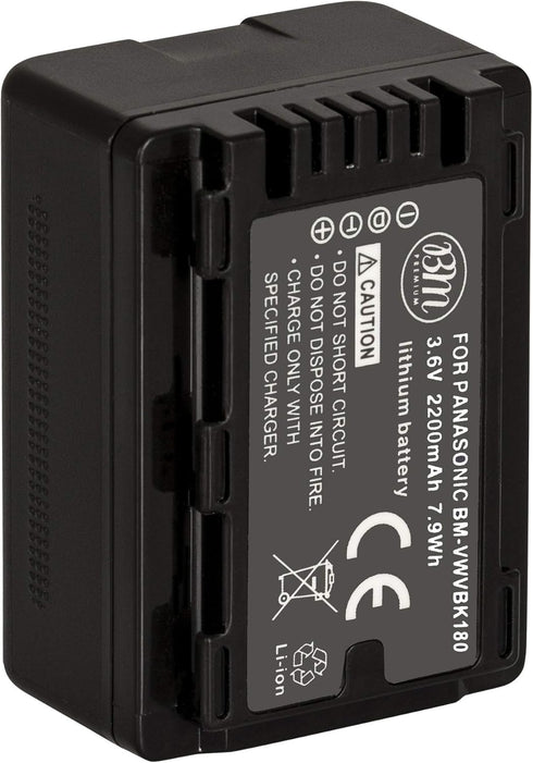 BM Premium VW-VBK180 Battery for Panasonic HC-V10 HC-V100 HC-V500 HC-V600M HC-V700 HDC-HS40 HS40K HS60 HS60K HS80 HS80K SDR-T55 T70 T71 T76 Camcor...