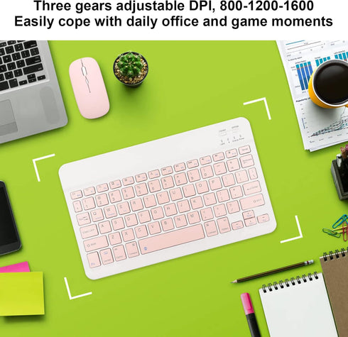 Bluetooth Keyboard Mouse Set, 10 Inch USB Charging Ultra Thin Quiet Keyboard with DPI Mouse, Composite Keys Keyboard Mouse Combo for Cellphone Lap...