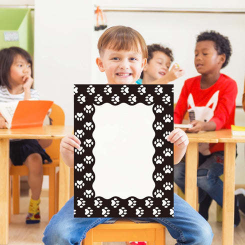 Whaline 69Ft Dog Paw Bulletin Board Border White Black Pet Paw Decoration Borders Animal Print Trim Border Cute Bulletin Board Stickers for School...