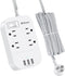 Power Strip Long Extension Cord - 10Ft Braided Extension Cord with Flat Plug, 4 Outlets and 3 USB Charging Ports, Overload Protection and Wall Mou...