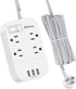 Power Strip Long Extension Cord - 10Ft Braided Extension Cord with Flat Plug, 4 Outlets and 3 USB Charging Ports, Overload Protection and Wall Mou...