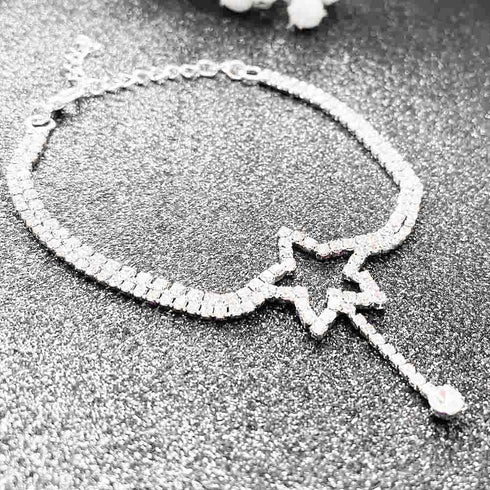 Blistar Boho Star Tassel Anklets Silver Crystal Ankle Bracelet Charm Summer Beach Glitter Rhinestone Anklet Bohemia Dainty Foot Jewelry Chain for ...
