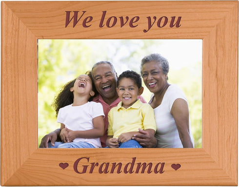 CustomGiftsNow We Love You Grandma - Engraved Wood Picture Frame - Fits 4x6-inch photo...