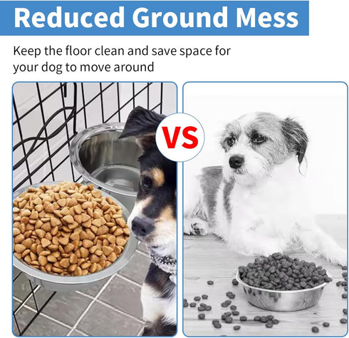 Anti-Slip Dog Bowls, 2 Pack Stainless Steel Dog Bowl Hanging on Cage, Pet Water and Food Bowls for Cats and Dogs, Dry and Wet Foods, with Non-Slip...