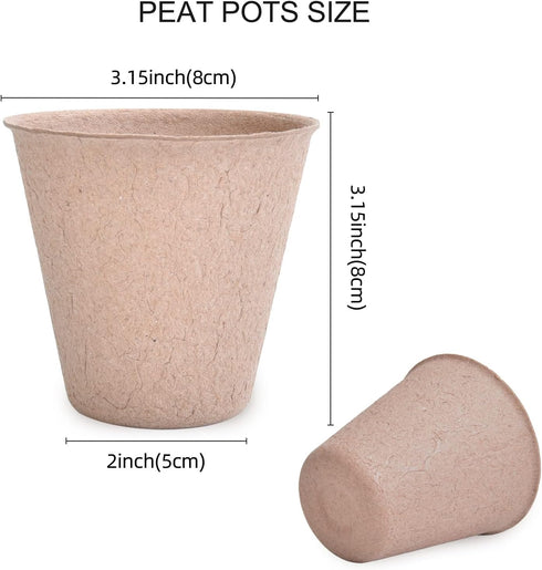 JERIA 50-Pack 3.15 Inch Peat Pots for Seedling with 50 Pcs Plant Labels,Outdoor Garden Germination Nursery Pots,Biodegradable Seed Starter Pots Ki...